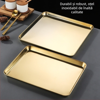 Farfurie din oțel inoxidabil în stil coreean, pătrată, compatibilă cu cuptorul cu microunde, design modern minimalist, calitate premium