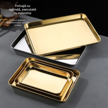 Farfurie din oțel inoxidabil în stil coreean, pătrată, compatibilă cu cuptorul cu microunde, design modern minimalist, calitate premium