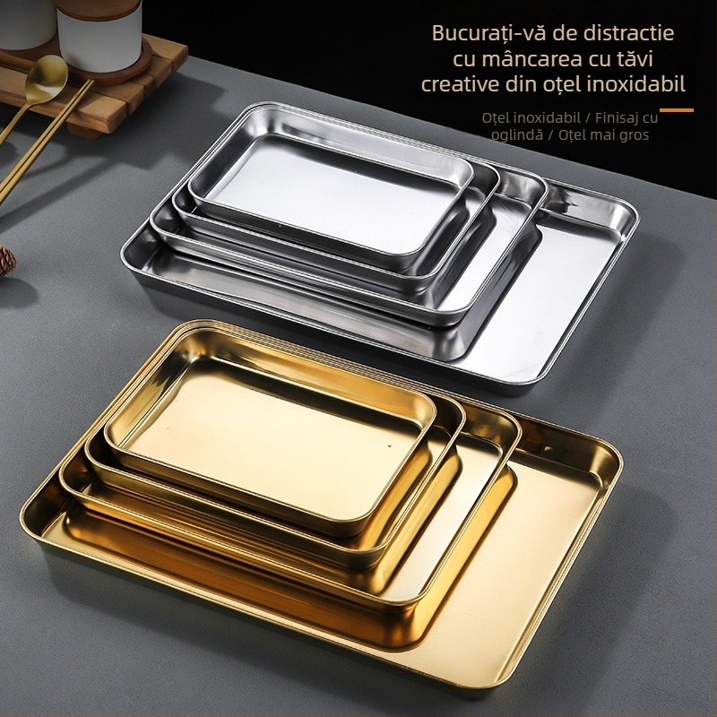 Farfurie din oțel inoxidabil în stil coreean, pătrată, compatibilă cu cuptorul cu microunde, design modern minimalist, calitate premium