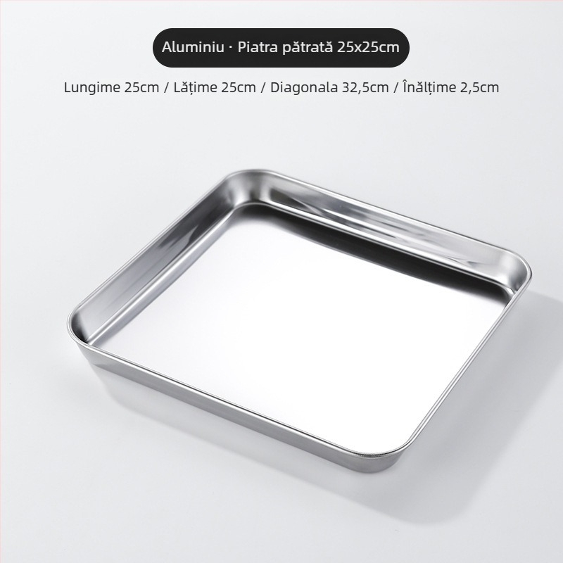 Farfurie din oțel inoxidabil în stil coreean, pătrată, compatibilă cu cuptorul cu microunde, design modern minimalist, calitate premium