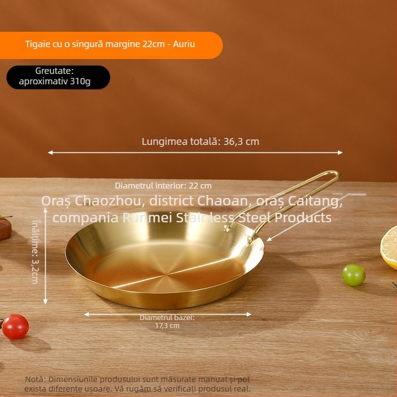 Tigaie din oțel inoxidabil 201, clasă alimentară, construcție cu trei straturi pentru distribuția uniformă a căldurii, mâner anti-arsură, potrivită pentru prăjirea fripturilor, ouălor și clătitelor