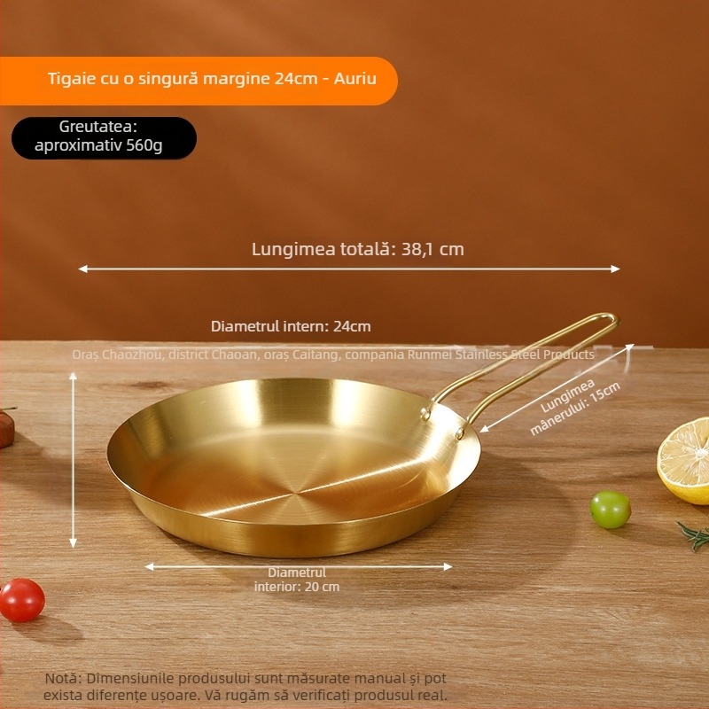 Tigaie din oțel inoxidabil 201, clasă alimentară, construcție cu trei straturi pentru distribuția uniformă a căldurii, mâner anti-arsură, potrivită pentru prăjirea fripturilor, ouălor și clătitelor