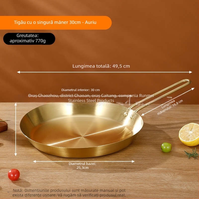 Tigaie din oțel inoxidabil 201, clasă alimentară, construcție cu trei straturi pentru distribuția uniformă a căldurii, mâner anti-arsură, potrivită pentru prăjirea fripturilor, ouălor și clătitelor