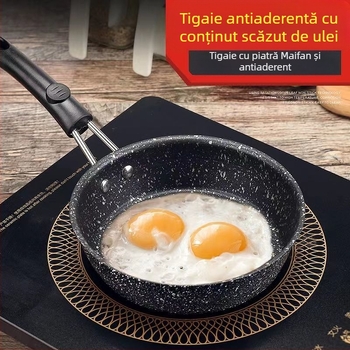 Tigaie de prăjit cu piatră Maifan, antiaderentă, capac de sticlă (Compatibil Inducție, Fund simplu, Plită generală)