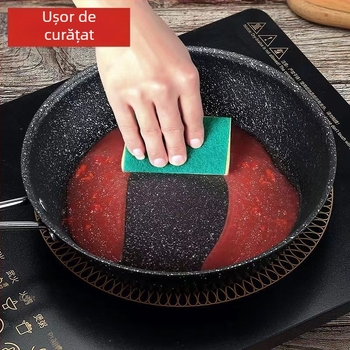 Tigaie de prăjit cu piatră Maifan, antiaderentă, capac de sticlă (Compatibil Inducție, Fund simplu, Plită generală)