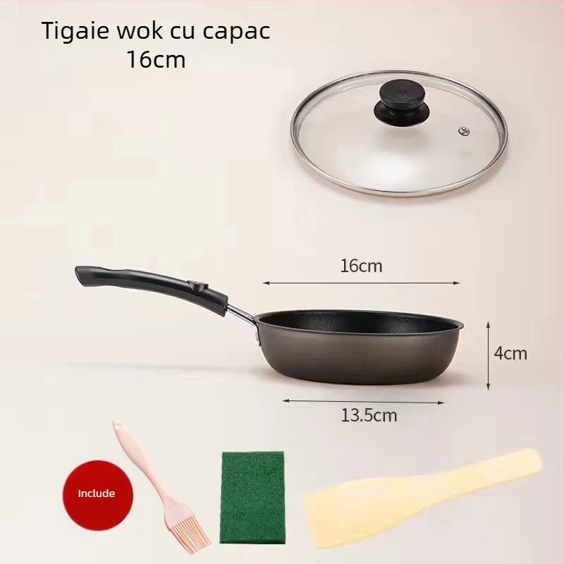 Tigaie de prăjit cu piatră Maifan, antiaderentă, capac de sticlă (Compatibil Inducție, Fund simplu, Plită generală)