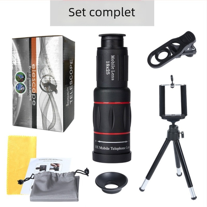 Lunetă monoculară pentru smartphone, 18× mărire, model Red Circle Long Style, fotografie externă pentru concerte