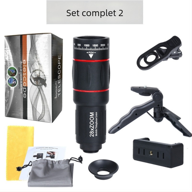 Lunetă monoculară pentru smartphone, 18× mărire, model Red Circle Long Style, fotografie externă pentru concerte