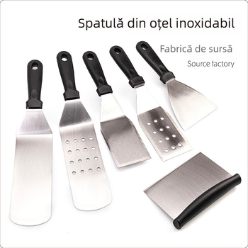 Set de spatule teppanyaki din oțel inoxidabil pentru grătar în aer liber — design modern minimalist, include spatule pentru steak și clătite, personalizabile