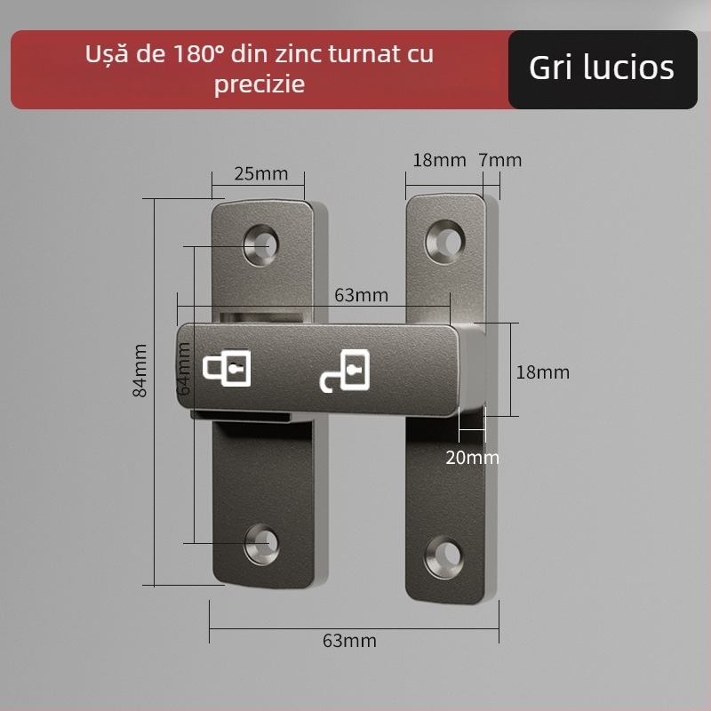 Zăvor pentru ușă Tip A, Model 83 Buckle, Aliaj de zinc, Finisaj nisipos, Montaj pe suprafață, Interior