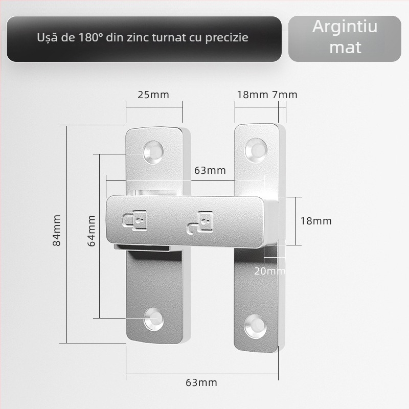 Zăvor pentru ușă Tip A, Model 83 Buckle, Aliaj de zinc, Finisaj nisipos, Montaj pe suprafață, Interior