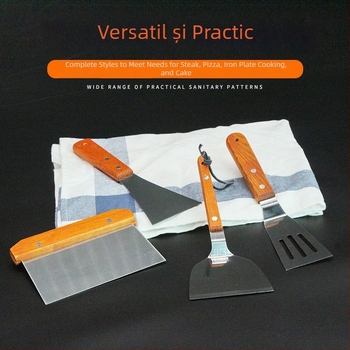 Set spatule teppanyaki cu mâner din lemn, din oțel inoxidabil – rezistență la temperaturi înalte, protecție împotriva arsurilor, include spatulă pentru steak și spatulă pentru grătar