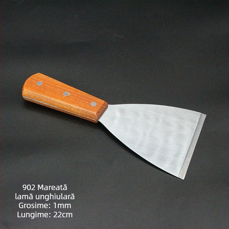 Set spatule teppanyaki cu mâner din lemn, din oțel inoxidabil – rezistență la temperaturi înalte, protecție împotriva arsurilor, include spatulă pentru steak și spatulă pentru grătar