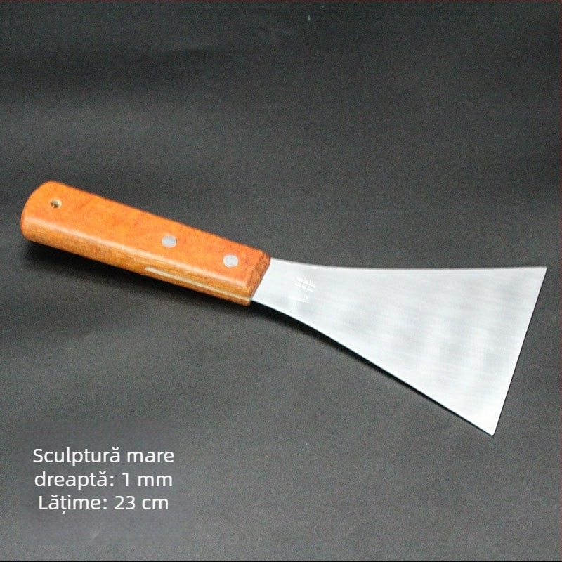Set spatule teppanyaki cu mâner din lemn, din oțel inoxidabil – rezistență la temperaturi înalte, protecție împotriva arsurilor, include spatulă pentru steak și spatulă pentru grătar