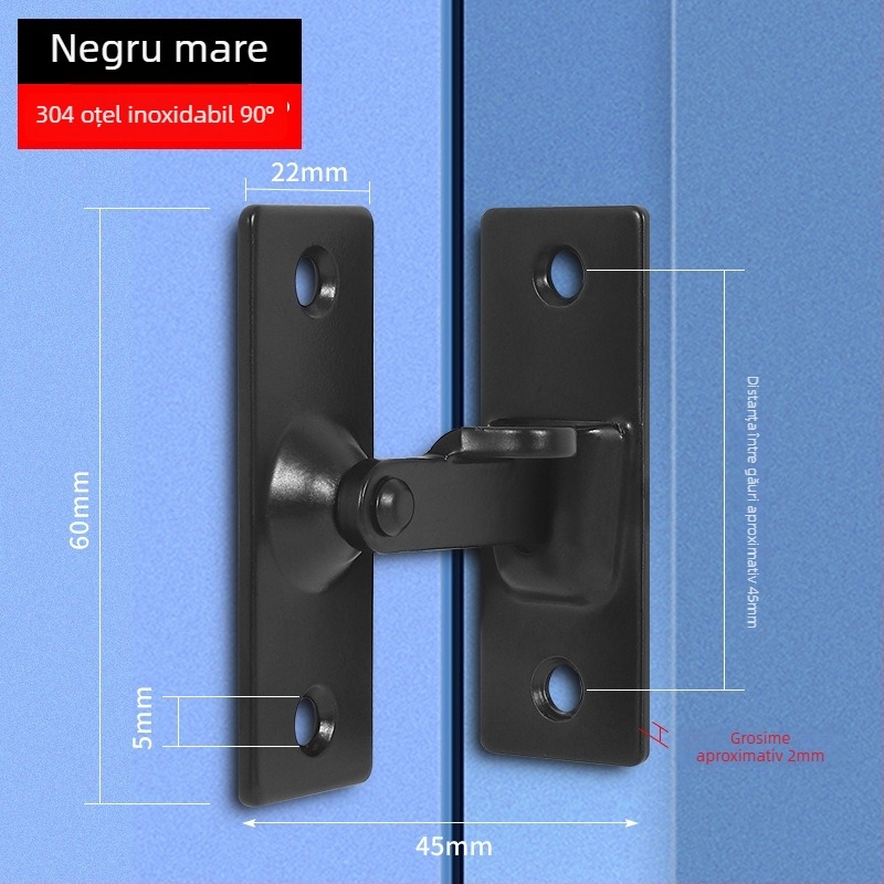 Zăvor de ușă din oțel inoxidabil la 90° – Tip A, finisaj periat, model 90 Degree Door Buckle, Orford