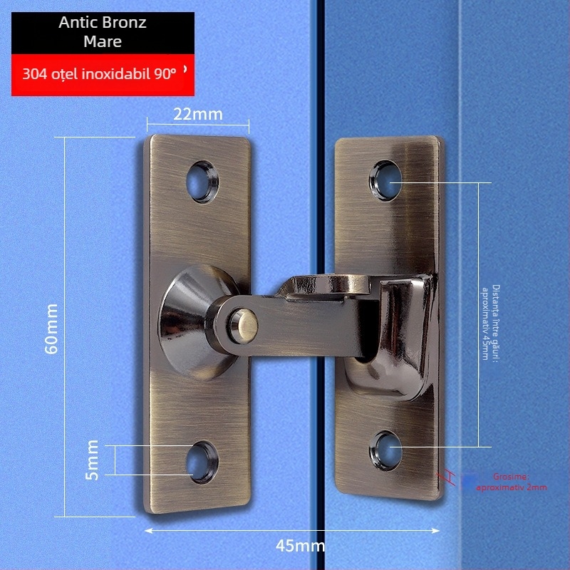 Zăvor de ușă din oțel inoxidabil la 90° – Tip A, finisaj periat, model 90 Degree Door Buckle, Orford