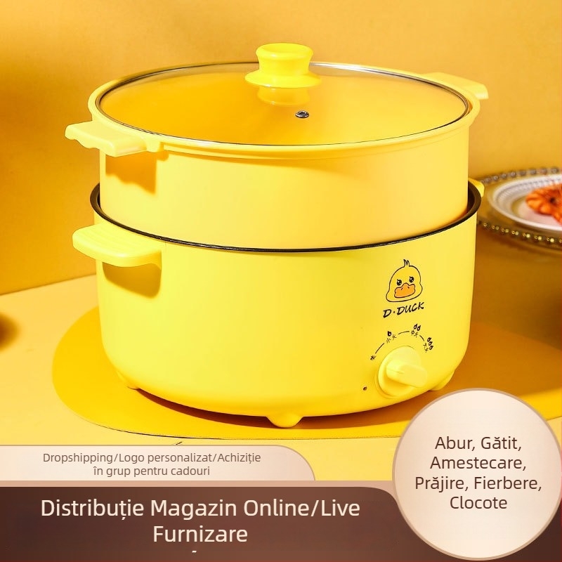 Gătitor electric multifuncțional cu mâner dublu și control prin buton de rotire, design integrat, pentru 4–5 porții