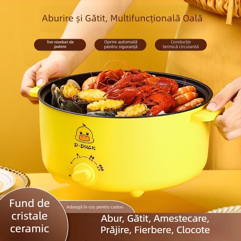 Gătitor electric multifuncțional cu mâner dublu și control prin buton de rotire, design integrat, pentru 4–5 porții