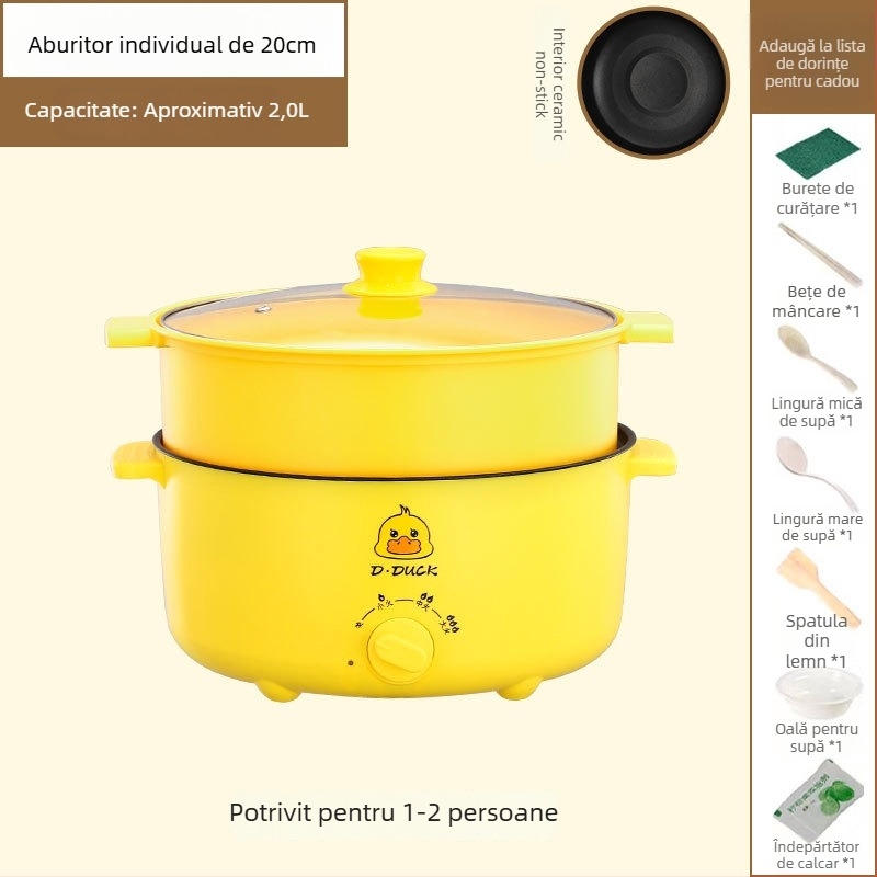 Gătitor electric multifuncțional cu mâner dublu și control prin buton de rotire, design integrat, pentru 4–5 porții