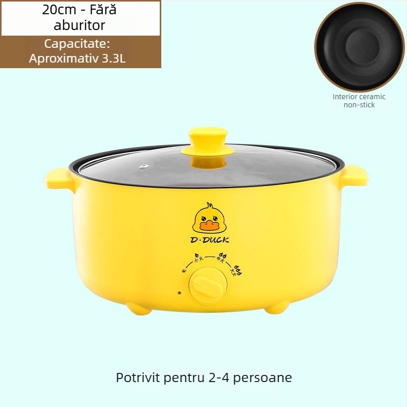 Gătitor electric multifuncțional cu mâner dublu și control prin buton de rotire, design integrat, pentru 4–5 porții