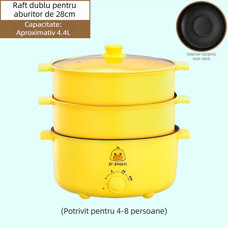 Gătitor electric multifuncțional cu mâner dublu și control prin buton de rotire, design integrat, pentru 4–5 porții