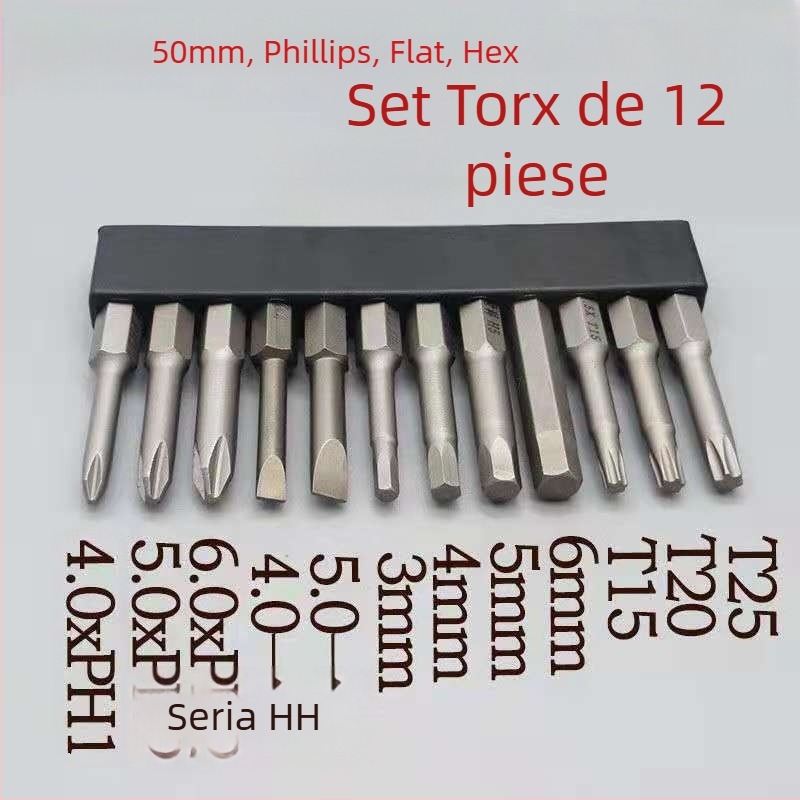 Set de biti magnetici, duri pentru șurubelnițe electrice: Philips, plat, Torx și HEX, pentru bormașini fără fir și șurubelnițe manuale