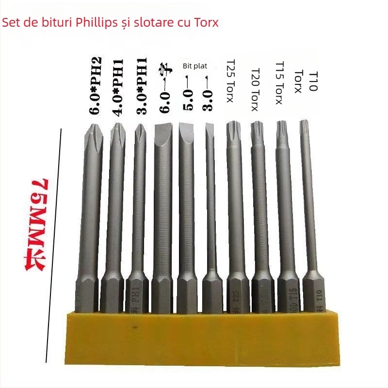 Set de biti magnetici, duri pentru șurubelnițe electrice: Philips, plat, Torx și HEX, pentru bormașini fără fir și șurubelnițe manuale