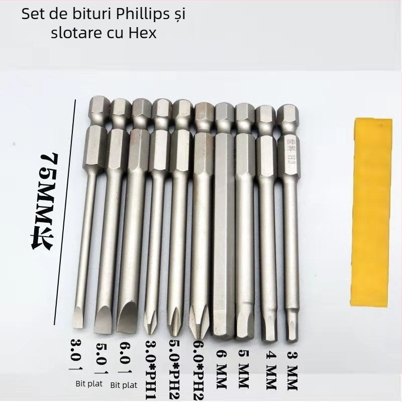 Set de biti magnetici, duri pentru șurubelnițe electrice: Philips, plat, Torx și HEX, pentru bormașini fără fir și șurubelnițe manuale