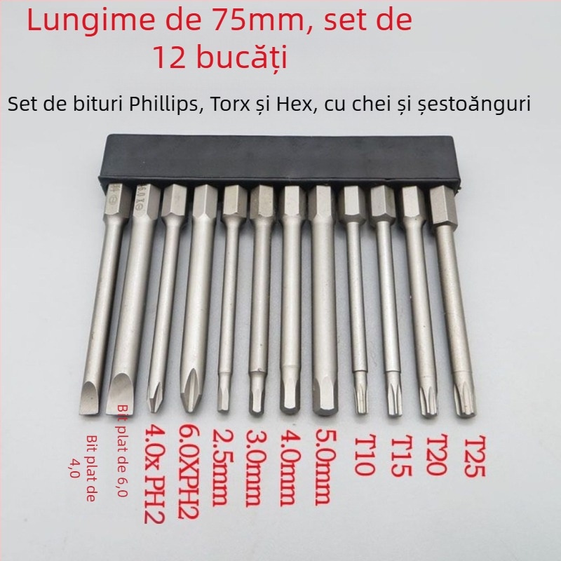 Set de biti magnetici, duri pentru șurubelnițe electrice: Philips, plat, Torx și HEX, pentru bormașini fără fir și șurubelnițe manuale