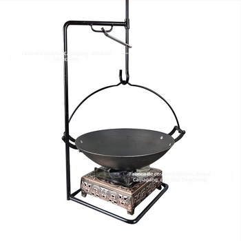 Oală suspendată din fontă – pentru gătit în stil chinezesc, netencuită, fund simplu, compatibilă cu plita cu gaz
