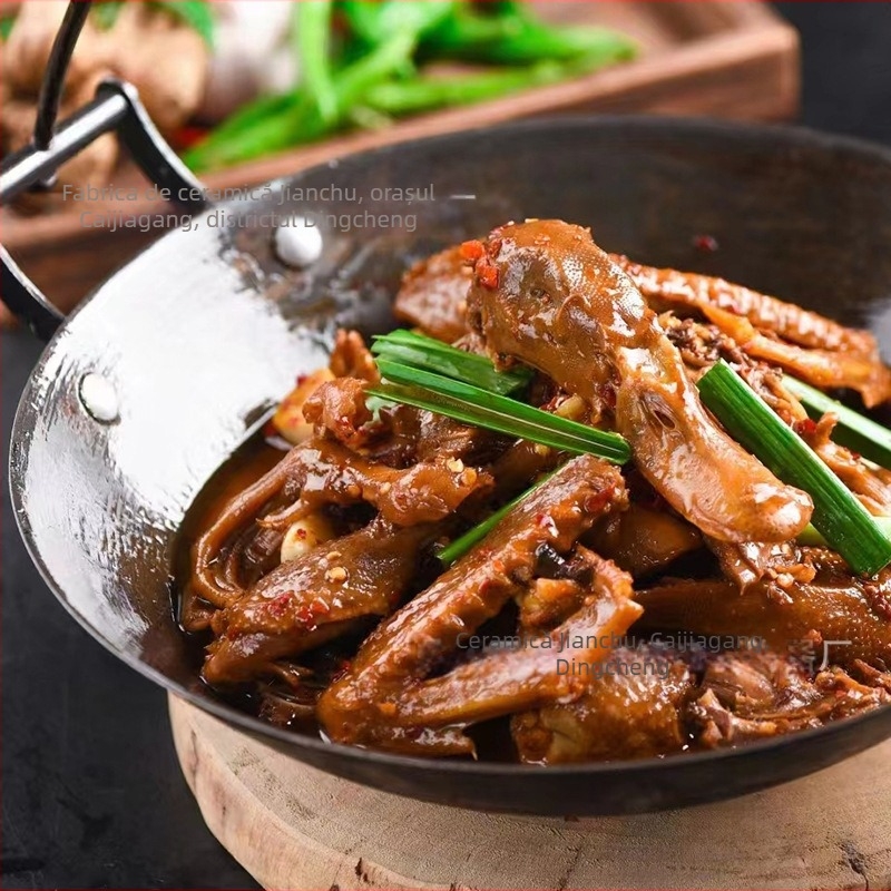 Oală suspendată din fontă – pentru gătit în stil chinezesc, netencuită, fund simplu, compatibilă cu plita cu gaz