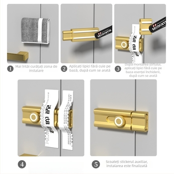 CX-11 Încuietoare O-Latch pentru ușă, montaj adeziv interior, aliaj de aluminiu, placare electrolitică, Tianlin, stil modern minimalist