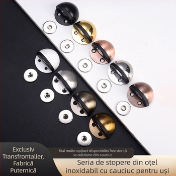 Stop de ușă din oțel inoxidabil, vârf de țestoasă, montat pe podea, tampon din cauciuc semicircular, acționare manuală