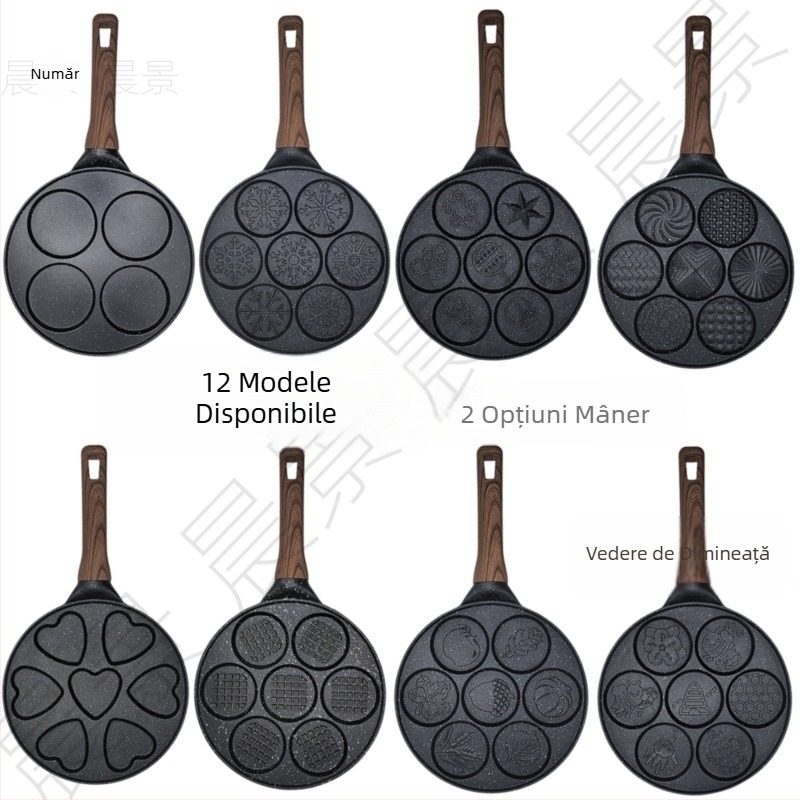 Tigaie de prăjit – strat antiaderent; corp din aliaj de aluminiu cu fund din oțel inoxidabil 430; bază cu dublu strat; compatibil cu plite cu inducție și aragaz