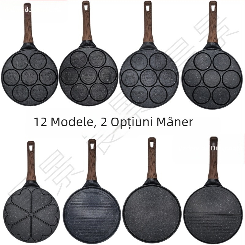 Tigaie de prăjit – strat antiaderent; corp din aliaj de aluminiu cu fund din oțel inoxidabil 430; bază cu dublu strat; compatibil cu plite cu inducție și aragaz