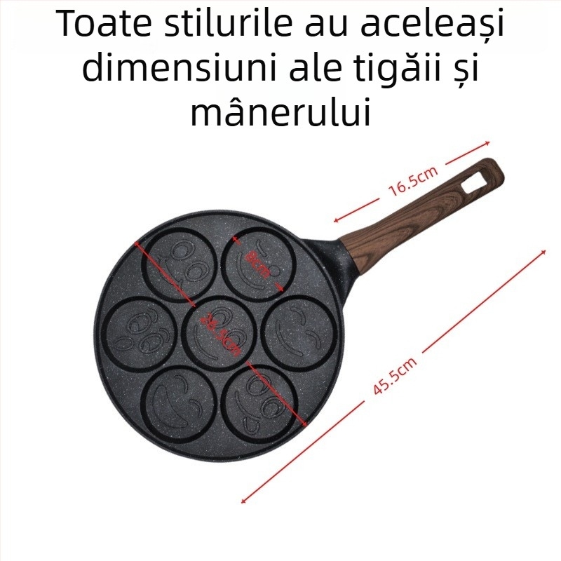 Tigaie de prăjit – strat antiaderent; corp din aliaj de aluminiu cu fund din oțel inoxidabil 430; bază cu dublu strat; compatibil cu plite cu inducție și aragaz