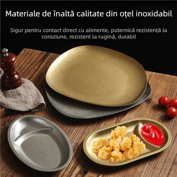 Vas plat pentru gustări și deserturi, din oțel inoxidabil 304, stil retro, suprafață mată, compatibil cu cuptorul cu microunde.
