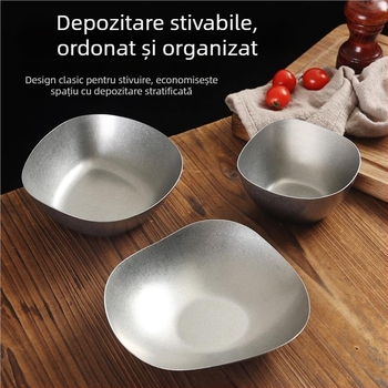 Vas plat pentru gustări și deserturi, din oțel inoxidabil 304, stil retro, suprafață mată, compatibil cu cuptorul cu microunde.