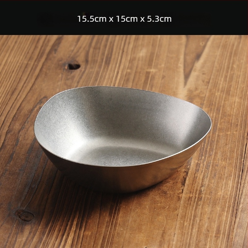 Vas plat pentru gustări și deserturi, din oțel inoxidabil 304, stil retro, suprafață mată, compatibil cu cuptorul cu microunde.