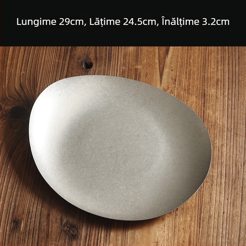 Vas plat pentru gustări și deserturi, din oțel inoxidabil 304, stil retro, suprafață mată, compatibil cu cuptorul cu microunde.