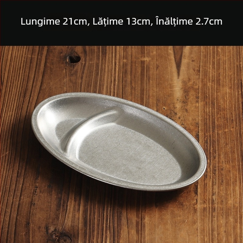 Vas plat pentru gustări și deserturi, din oțel inoxidabil 304, stil retro, suprafață mată, compatibil cu cuptorul cu microunde.
