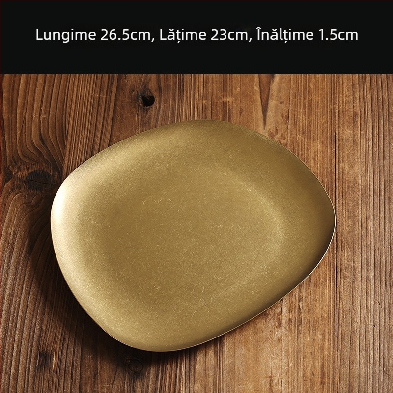 Vas plat pentru gustări și deserturi, din oțel inoxidabil 304, stil retro, suprafață mată, compatibil cu cuptorul cu microunde.