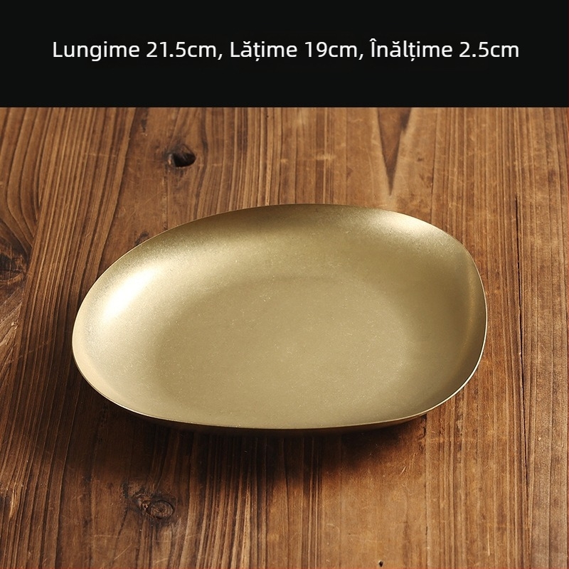 Vas plat pentru gustări și deserturi, din oțel inoxidabil 304, stil retro, suprafață mată, compatibil cu cuptorul cu microunde.