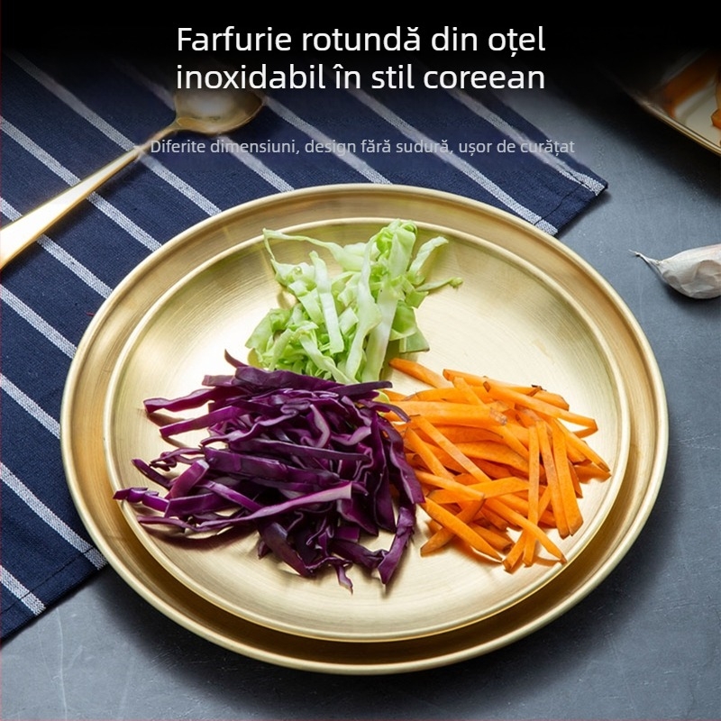 Farfurie puțin adâncă din oțel inoxidabil, rotundă, finisaj lucios, pentru restaurante și catering, imprimare logo personalizat