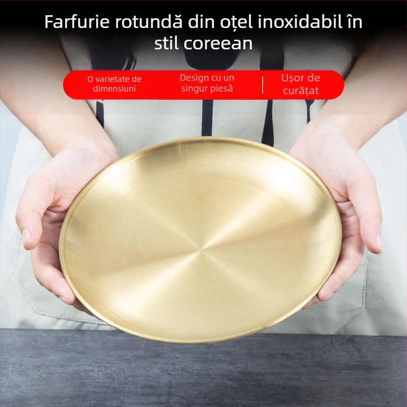 Farfurie puțin adâncă din oțel inoxidabil, rotundă, finisaj lucios, pentru restaurante și catering, imprimare logo personalizat