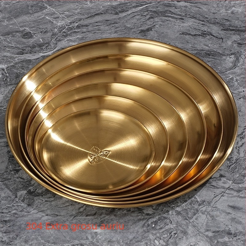 Farfurie puțin adâncă din oțel inoxidabil, rotundă, finisaj lucios, pentru restaurante și catering, imprimare logo personalizat