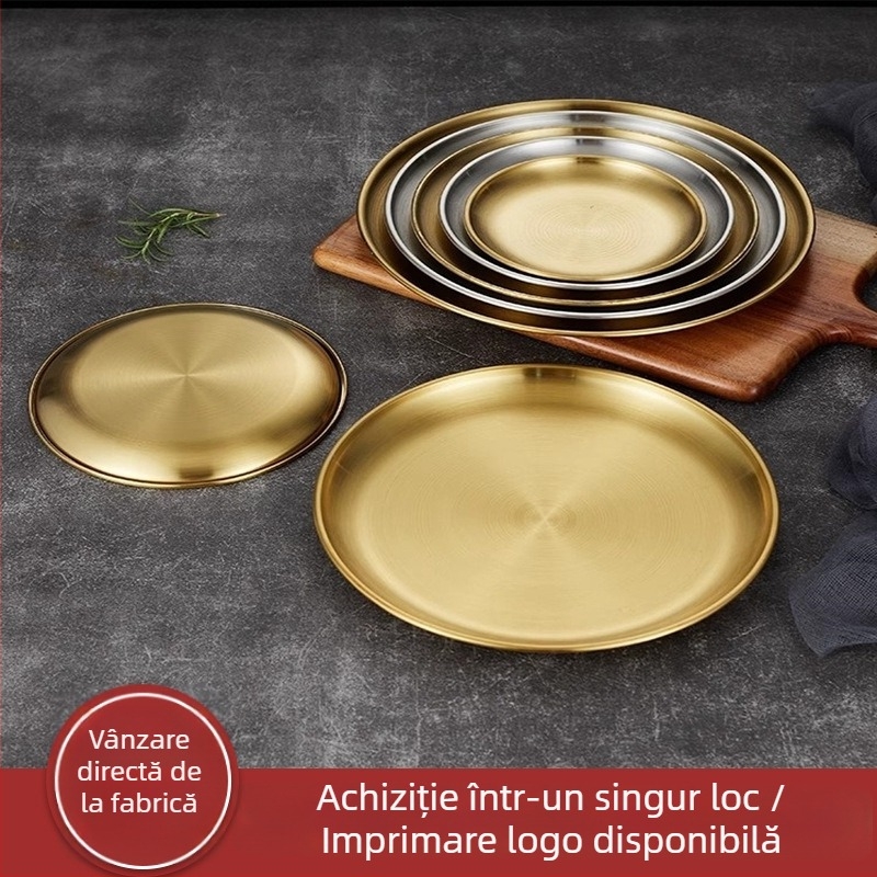 Placă din oțel inoxidabil 304, alimentară, rotundă pentru grătar coreean și friptură, finisaj electroplating, imprimare logo disponibilă, lansare în 2021