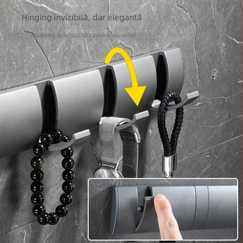 Umeraș ascuns pentru ușă, hol/dressing — montat pe perete, pentru paltoane și pălării, fără găuri — Space Aluminum, 444 g, Nano șlifuire, Light Luxury, Certificare EU CE