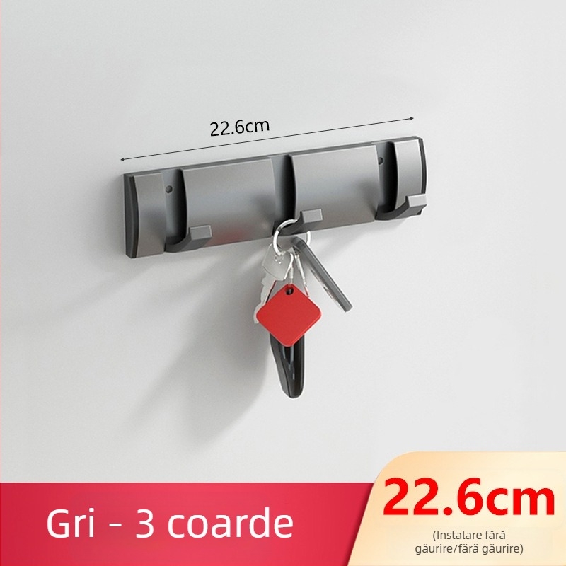 Umeraș ascuns pentru ușă, hol/dressing — montat pe perete, pentru paltoane și pălării, fără găuri — Space Aluminum, 444 g, Nano șlifuire, Light Luxury, Certificare EU CE