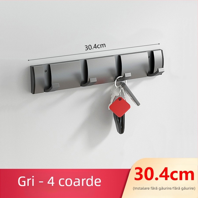 Umeraș ascuns pentru ușă, hol/dressing — montat pe perete, pentru paltoane și pălării, fără găuri — Space Aluminum, 444 g, Nano șlifuire, Light Luxury, Certificare EU CE